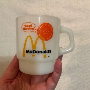 Vtg McDonalds Milk Glass Mug Anchor Hocking Fire King Coffee Cup Good Morning
